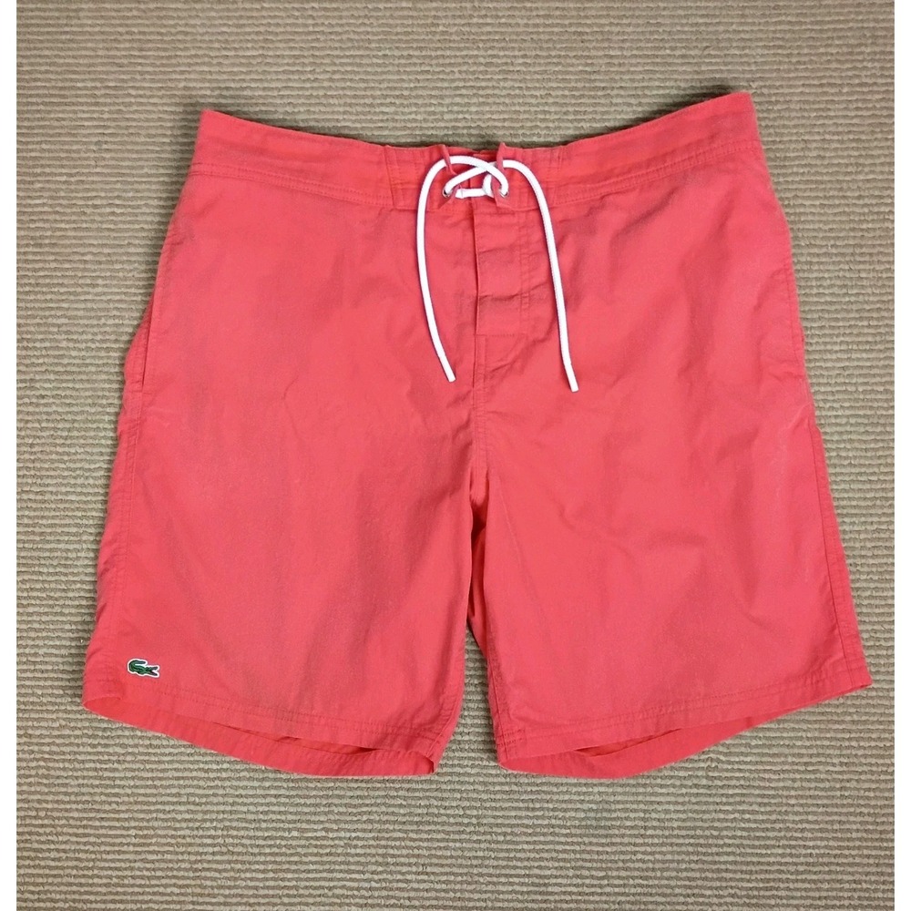 Lacoste Men L Swim Trunks Salmon Coral Cotton Nylon Mesh Lined Board Shorts